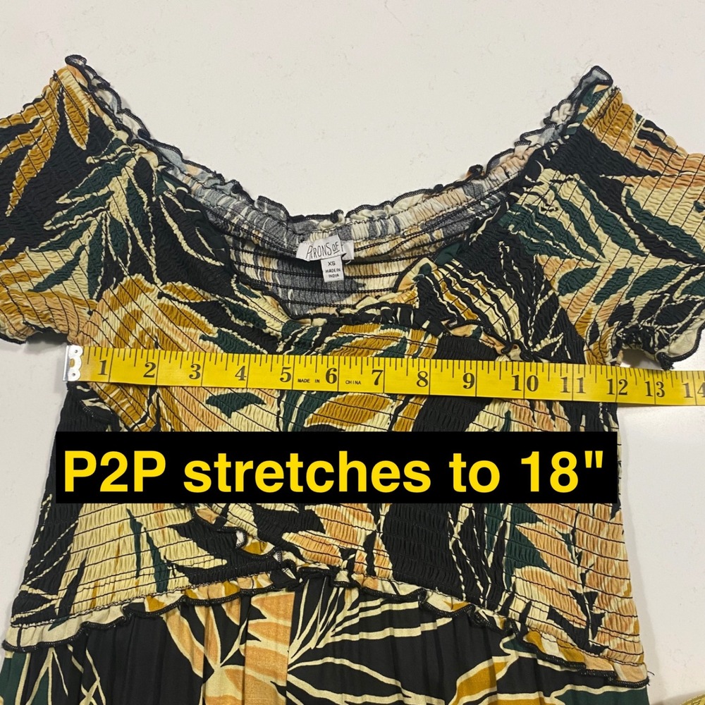PATRONS OF PEACE Off-Shoulder Smocked Wide Leg Crop Jumpsuit XS Tropical Vacay - Picture 7 of 14
